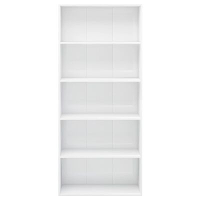vidaXL Knjižna omara 5-nadstropna visok sijaj bela 80x30x189 cm