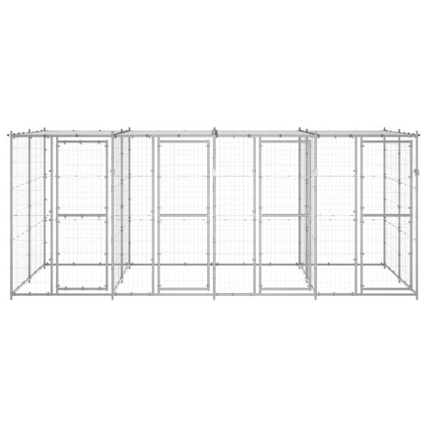 vidaXL Zunanji pasji boks pocinkano jeklo s streho 9,68 m&sup2;