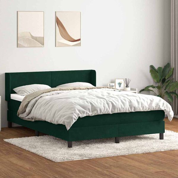 vidaXL Box spring postelja z vzmetnico temno zelena 160x220 cm žamet