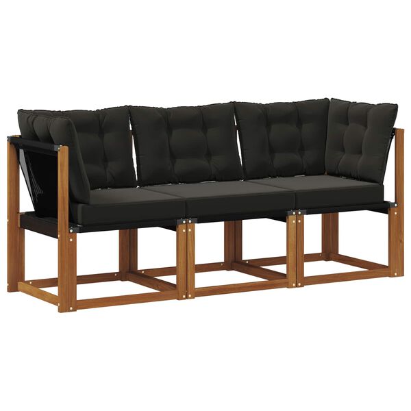 vidaXL Zunanji srednji in kotiček kavč z blazino 3 Kos Naravna