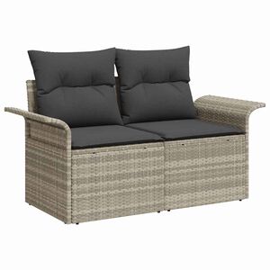 vidaXL Vrtni kavč z blazino Svetlo siva 141 x 62 x 69cm poli ratan