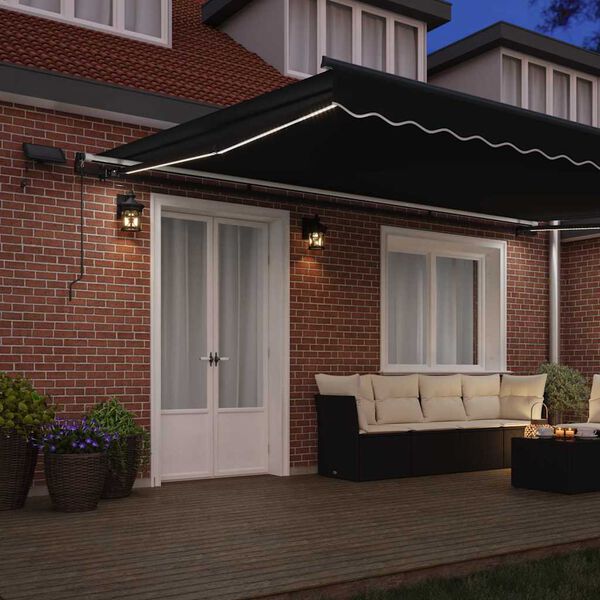 vidaXL Retraktilna tenda z LED lučmi Črna 500 &times;350 cm blago