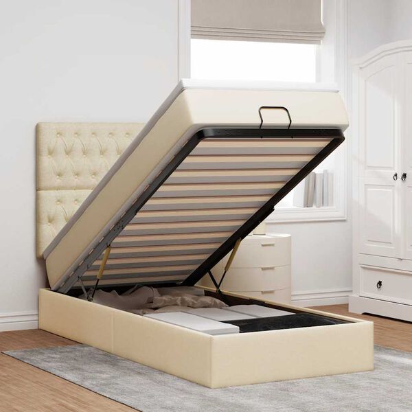 vidaXL Otomanski posteljni okvir z vzmetnico krem 80x200 cm blago