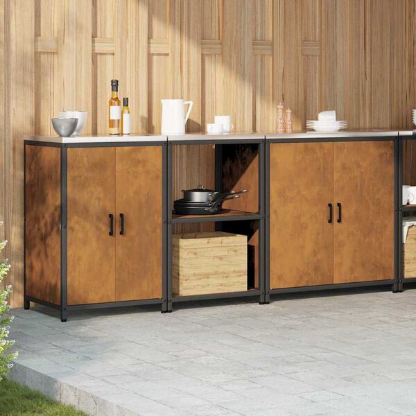 vidaXL Kuhinjski set za shranjevanje s polico Drugo 3 pcs Rjav Jeklo