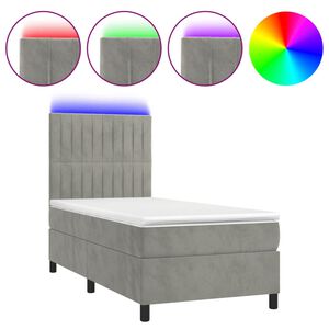 vidaXL Box spring postelja z vzmetnico LED svetlo siva 80x200 cm žamet