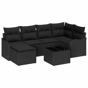 vidaXL Vrtna sedežna garnitura z blazino 7 pcs Črna Poly ratan