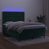 vidaXL Box spring postelja z vzmetnico LED tem. zelena 140x200cm žamet