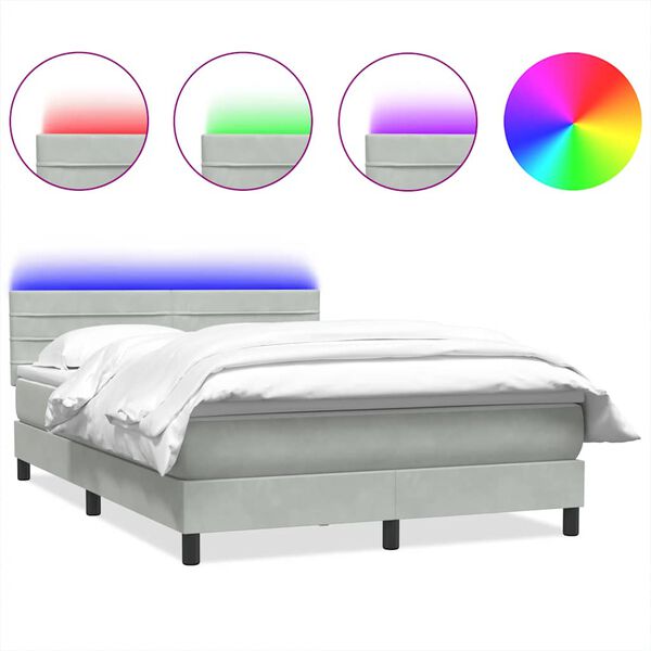 vidaXL Box spring postelja z vzmetnico LED svetlo siva 160x220 cm žametna