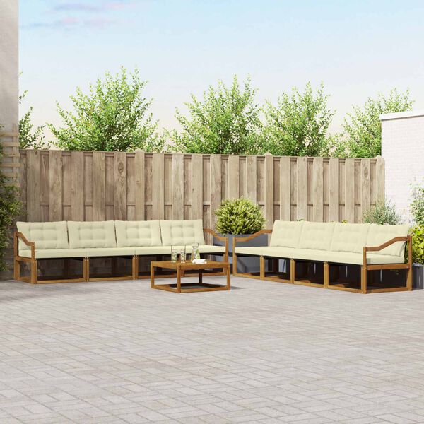 vidaXL Zunanja garnitura za sedenje z blazino 9 pcs Naravna in smetana