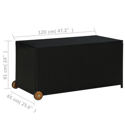 vidaXL Vrtna škatla za shranjevanje črna 120x65x61 cm poli ratan