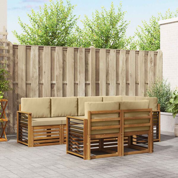 vidaXL Kotna sedežna garnitura z blazino 7 pcs Naravna in bež