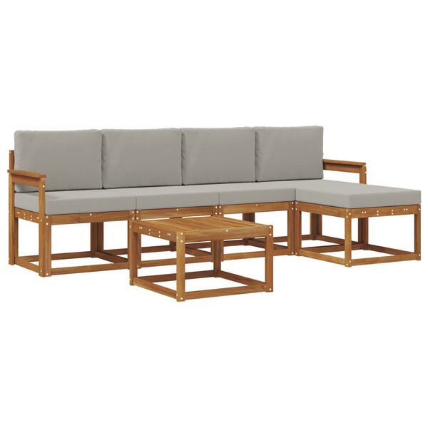 vidaXL Zunanja garnitura za sedenje 6 pcs Naravna in svetlo siva