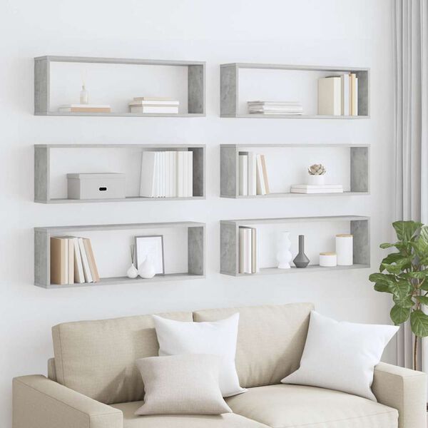 vidaXL Stenske police kockaste 6 kosov betonsko sive 80x15x26,5 cm