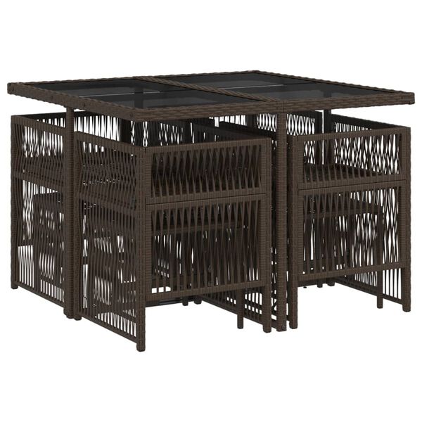 vidaXL Vrtna jedilna garnitura 9-delna z blazinami rjav poli ratan