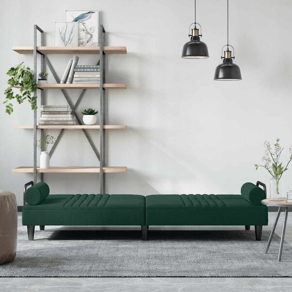 vidaXL Raztegljiv kavč z naslonjali za roke temno zelen žamet