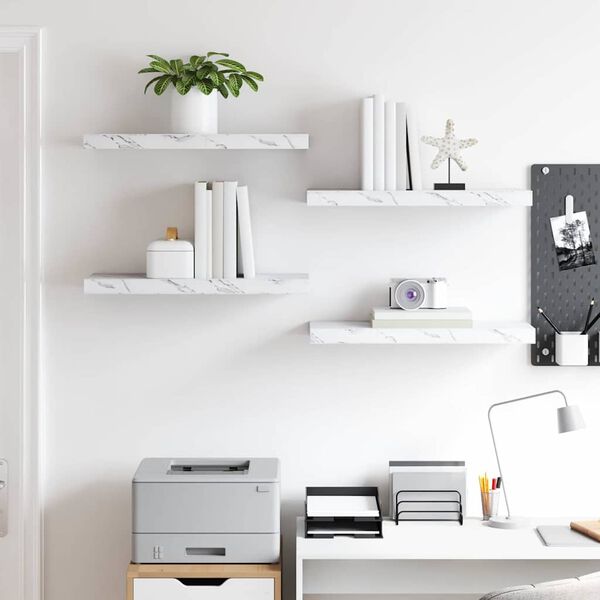 vidaXL Stenska polica 4 pcs Beli marmor 50 x 23 x 4 cm Konstruiran les