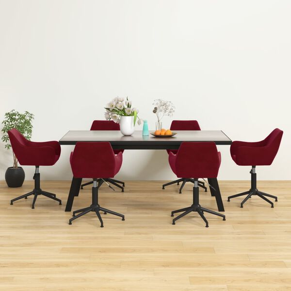 vidaXL Vrtljivi jedilni stoli 6 kosov vinsko rdeč žamet