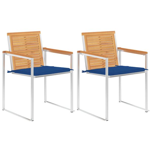 vidaXL Vrtni stoli z blazinami 2 kosa trdna tikovina in jeklo