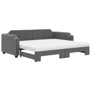 vidaXL Izvlečna dnevna postelja z vzmetnico tem. siva 80x200 cm blago