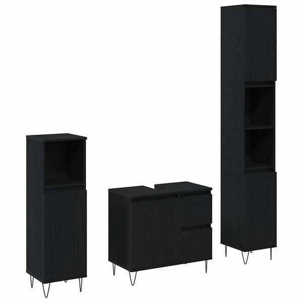 vidaXL Komplet pohi&scaron;tva za kopalnico s predalom 3 pcs Črna Orehovina