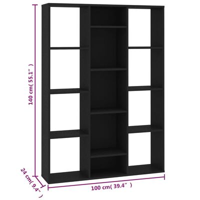 vidaXL Paravan/knjižna omara črna 100x24x140 cm iverna plošča
