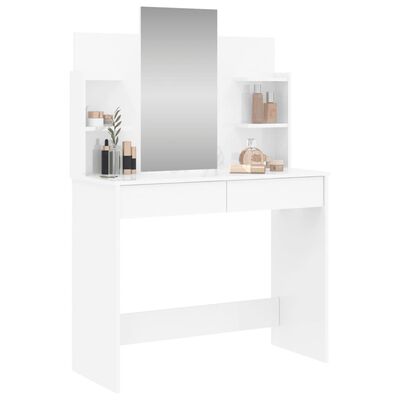 vidaXL Toaletna mizica z ogledalom visok sijaj bela 96x39x142 cm