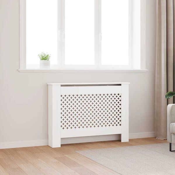 vidaXL Pokrov za radiator bel 112x19x81,5 cm MDF