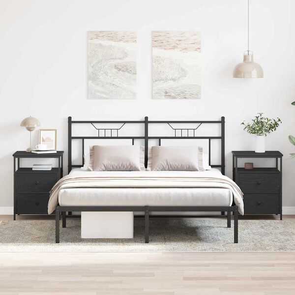 vidaXL Nočna omarica s predalom 2 pcs Črna Orehovina 34 x 35,5 x 50 cm