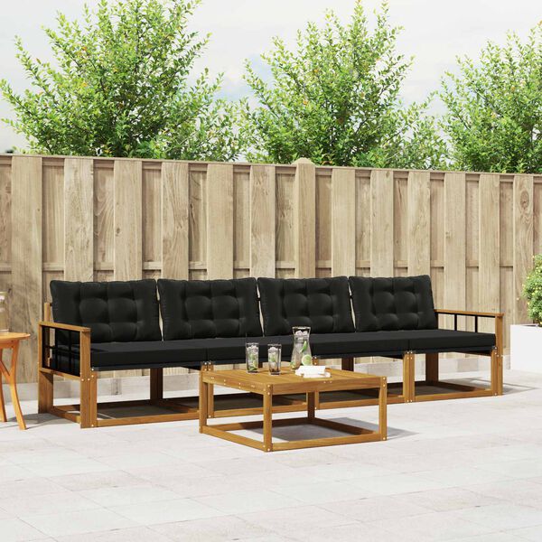 vidaXL Zunanja garnitura za sedenje z blazino 5 pcs Naravna in črna