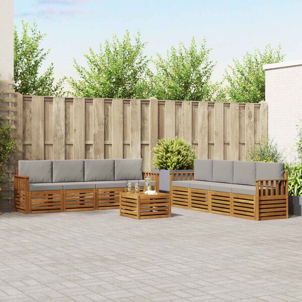 vidaXL Sedežne garniture z blazino 9 pcs Naravna in svetlo siva