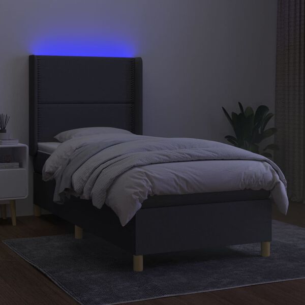 vidaXL Box spring postelja z vzmetnico LED temno siva 80x200 cm blago