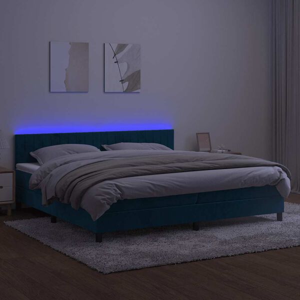vidaXL Box spring postelja z vzmetnico LED temno modra 200x200cm žamet