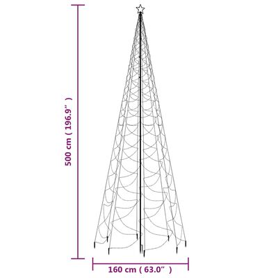vidaXL Novoletna jelka s kovinskim stebrom 1400 LED toplo bela 5 m