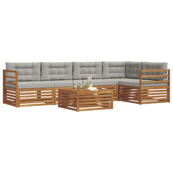 vidaXL Zunanja garnitura za sedenje 6 pcs Naravna in svetlo siva