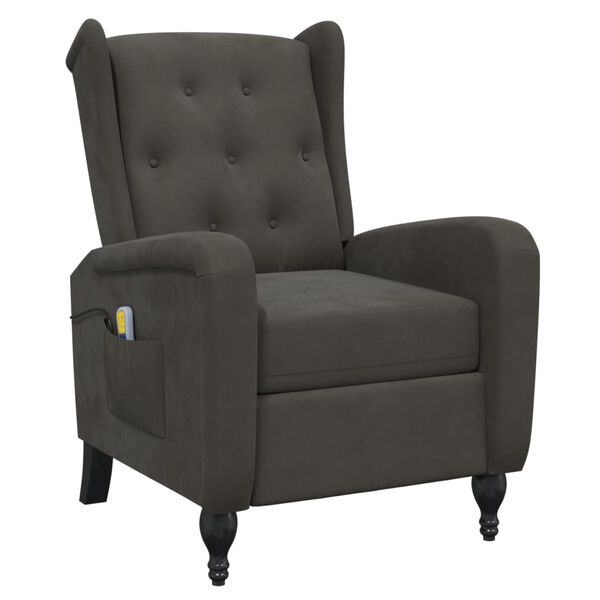 vidaXL Masažni naslanjač temno siv žamet