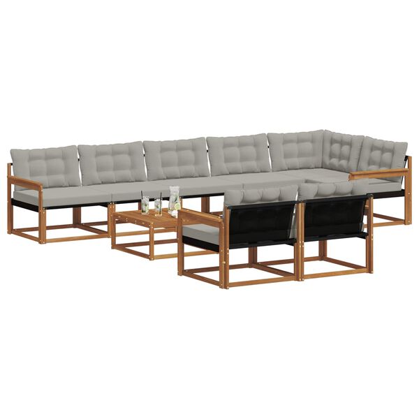 vidaXL Zunanja garnitura za sedenje 9 pcs Naravna in svetlo siva