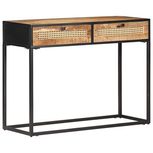 vidaXL Konzolna mizica 100x35x75cm robusten mangov les in naravni trst