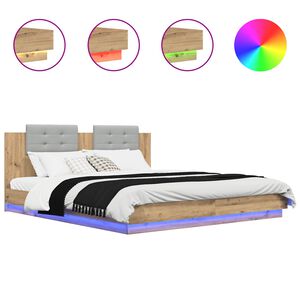 vidaXL Okvir postelje z naslonjalom Umetni hrast 200 x 200 cm