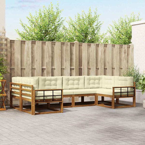 vidaXL Zunanja garnitura za sedenje z blazino 6 pcs Naravna in smetana