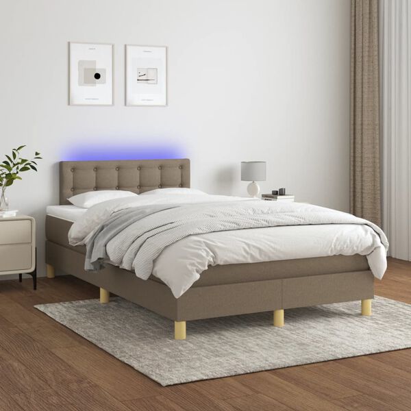 vidaXL Box spring postelja z vzmetnico LED taupe 120x200 cm blago