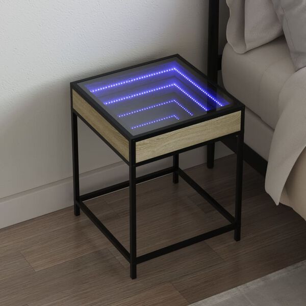 vidaXL Nočna mizica z neskončnimi LED sonoma hrast 40x40x51 cm
