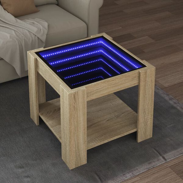 vidaXL Klubska mizica LED sonoma hrast 53x53x45 cm inženirski les