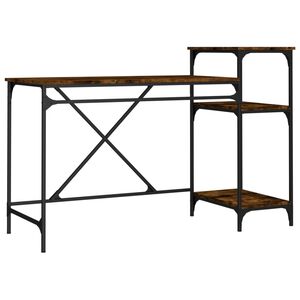 vidaXL Pisalna miza s policami dimljen hrast 135x50x90 cm inženir. les
