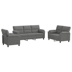 vidaXL Kavčna garnitura 3 pcs Temno siva Žamet
