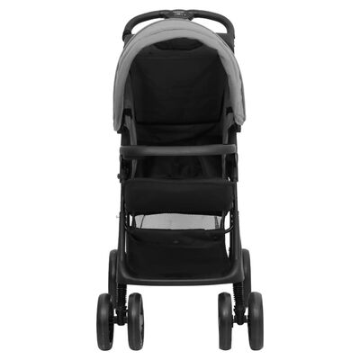 vidaXL Otroški voziček 2 v 1 svetlo siv in črn jeklen