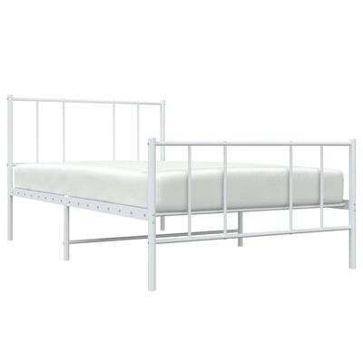 vidaXL Kovinski posteljni okvir z vzglavjem in vznožjem bel 100x190 cm