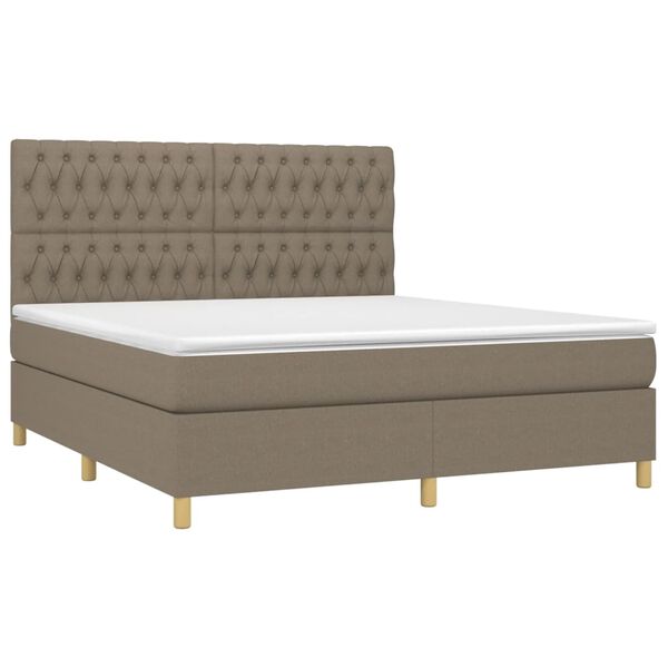 vidaXL Box spring postelja z vzmetnico LED taupe 180x200 cm blago