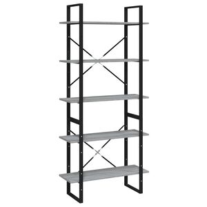 vidaXL Knjižna omara 5-nadstropna siva sonoma 80x30x175 cm inžen. les