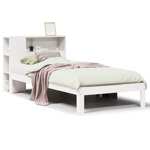 vidaXL Knjižna postelja brez vzmetnice bela 75x190 cm trdna borovina