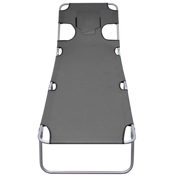 vidaXL Zložljiv ležalnik z blazino in prilagodljivim naslonjalom siv